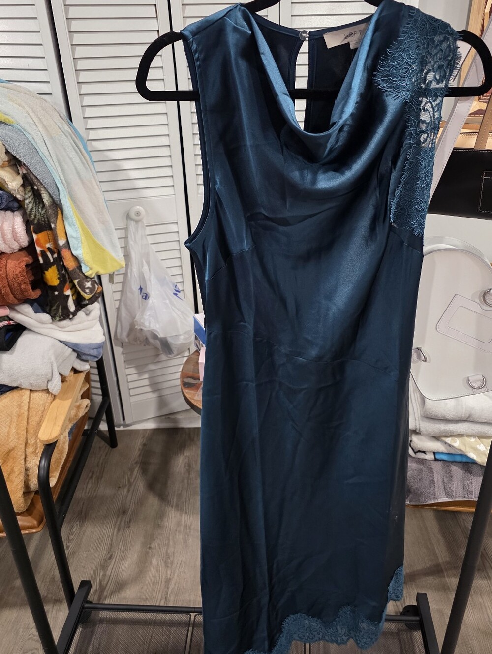 LOFT Teal Lace-Trim Midi Dress - Picture 5 of 10
